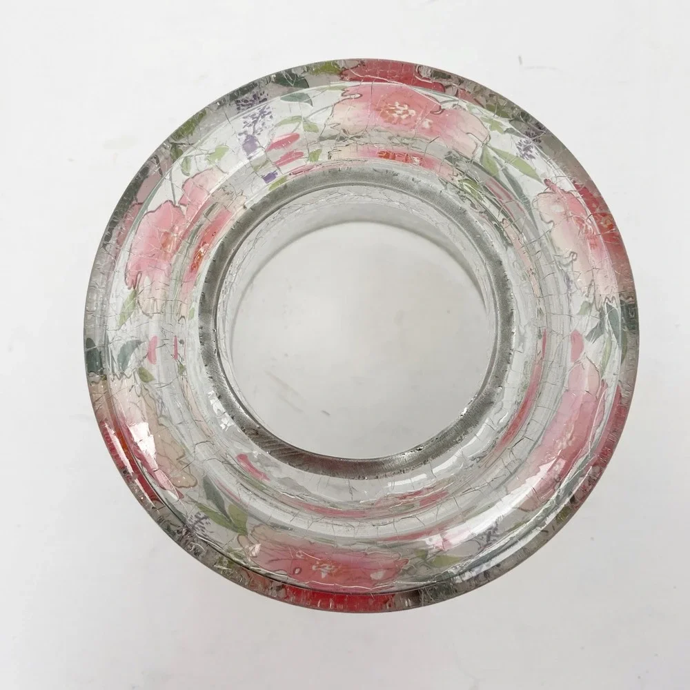 Yankee Candle Spring Flowers Crackle Glass Floral Jar Shade Cover Pink Green